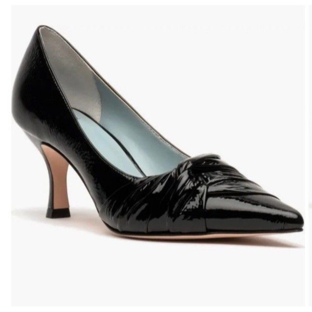 Luxury Black Leather Frances Valentine NY Knot Kitten Heel Pointed Toe 7.5‎ NWOB - Picture 2 of 14